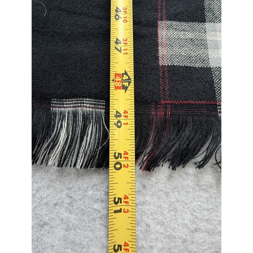 Wool Touch Scarf Womens One Size Black Plaid Square Fringe Shawl Wrap Cozy - Picture 7 of 9